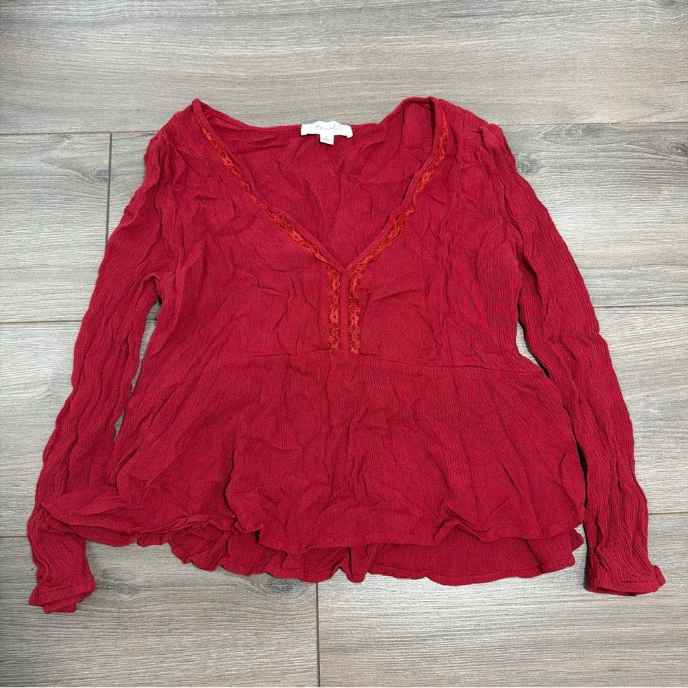 Bohemian Flowy Bardot Crimson V-Neck Peasant Tunic